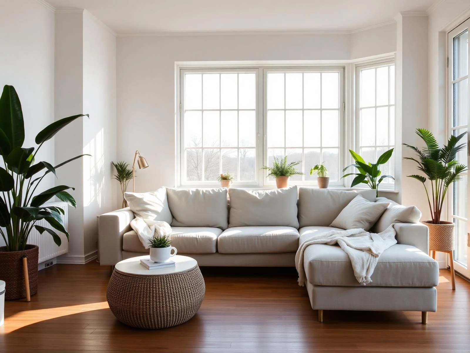 A bright, calm living room ready to enjoy
